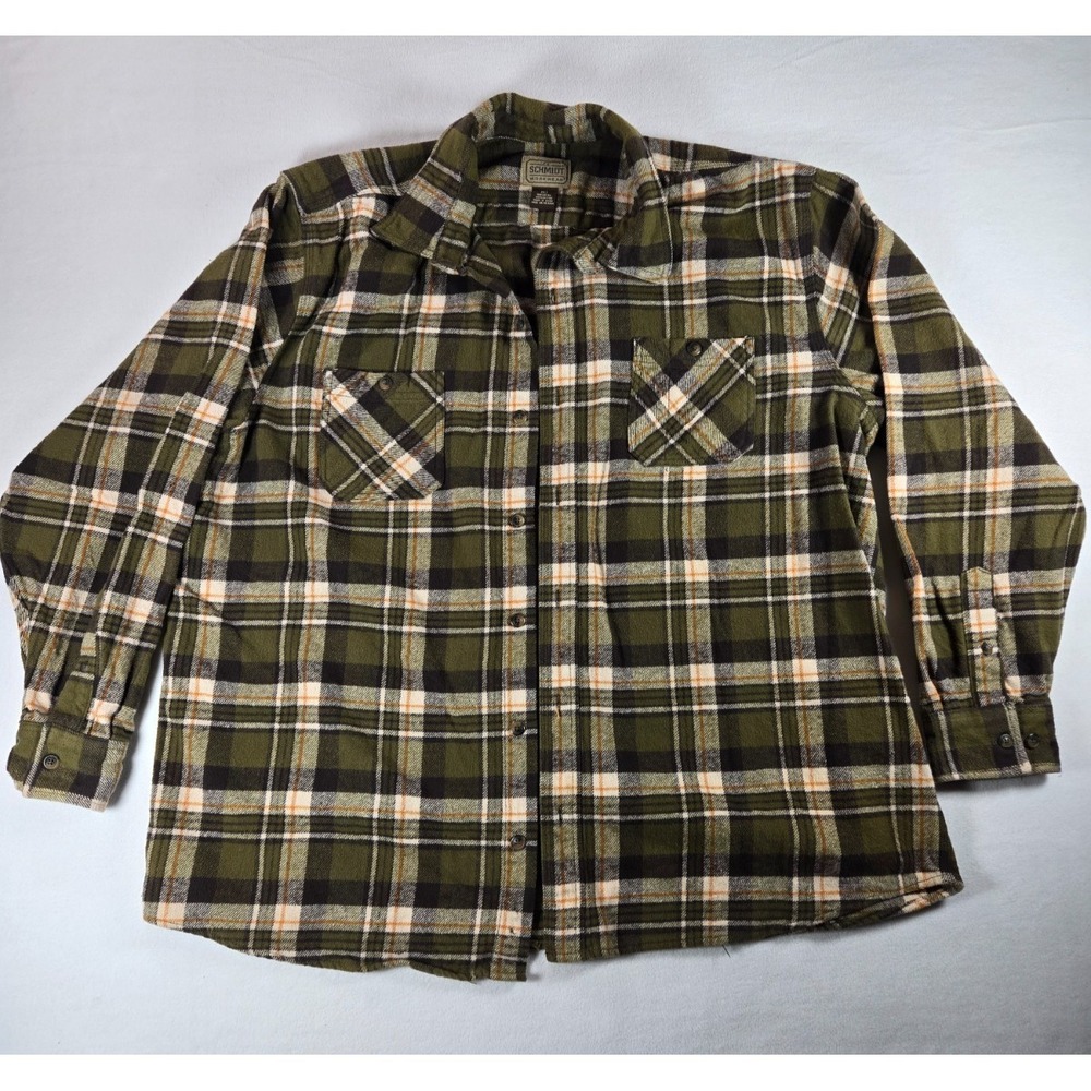 SCHMIDT Workwear Carpenter Men's Plaid Flannel Button Up Shirt Brown Cotton 2XLT - Picture 6 of 7